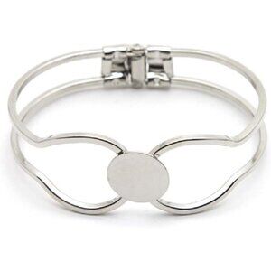 Two Silver Tone Hinged Metal Bangle Base Clamper Bracelets for DIY Jewelry
